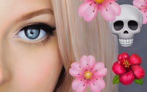 detail form painting "Loren with Cherry Blossoms and Skulls" by Chris Drange